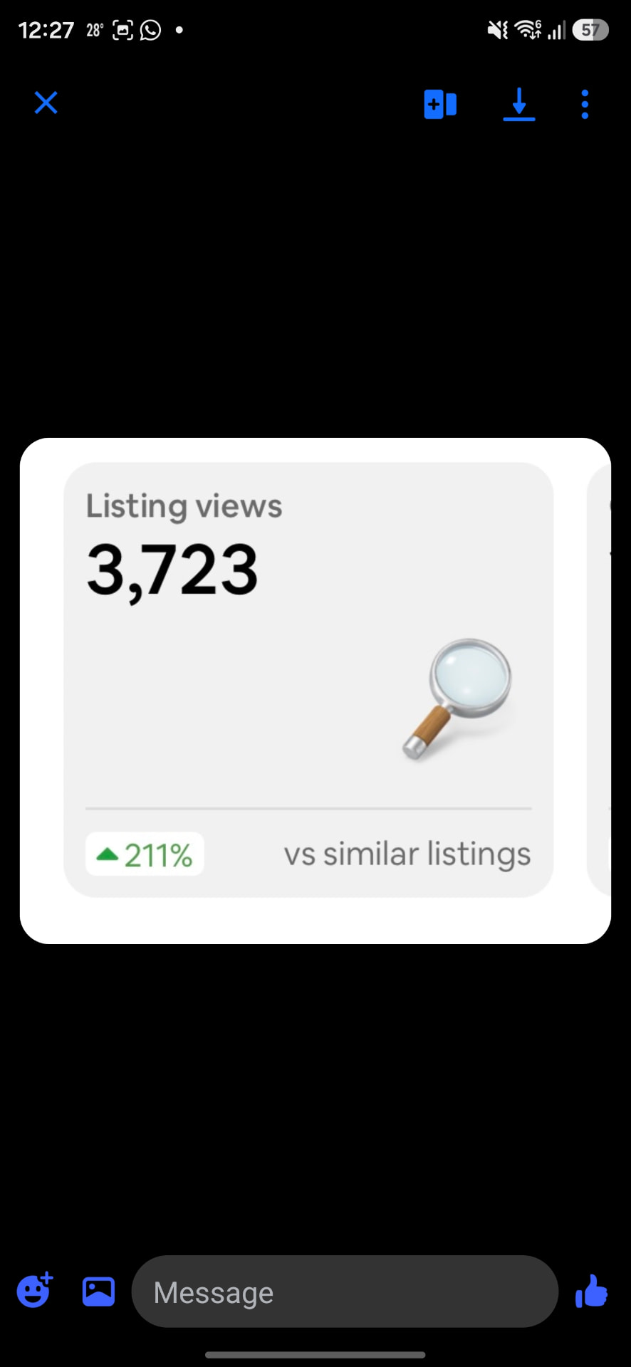 Airbnb Host App insights: 3,723 listing views, up 211% vs similar listings