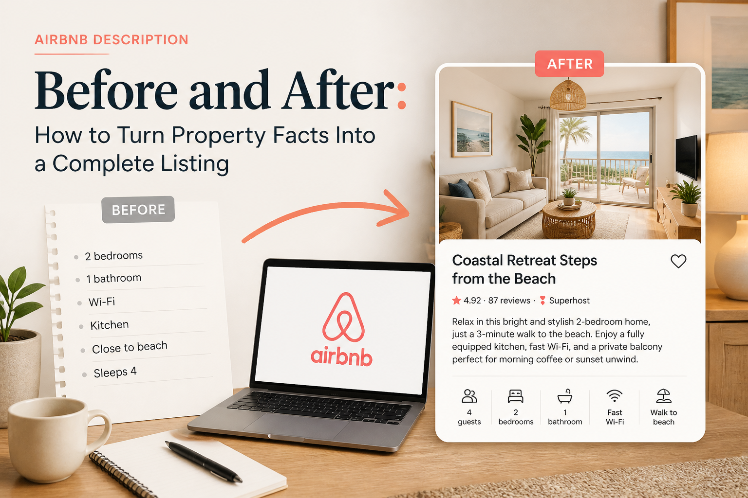 Airbnb Description Before and After: How to Turn Property Facts Into a Complete Listing
